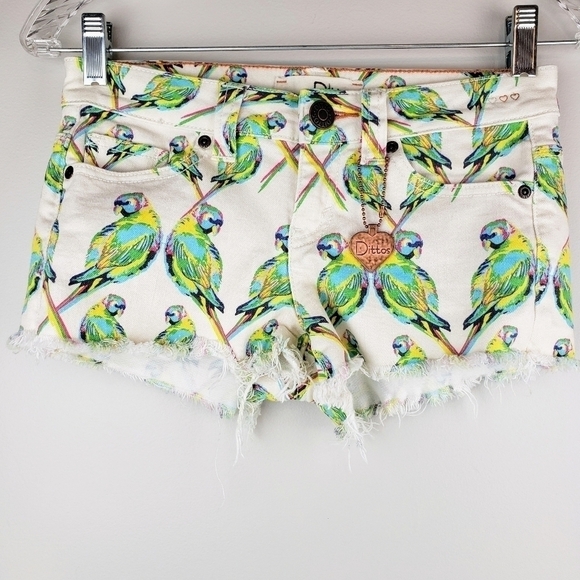 dittos Misty Women US 24 Love Birds cut off denim shorts white jeans tropical - Picture 3 of 8